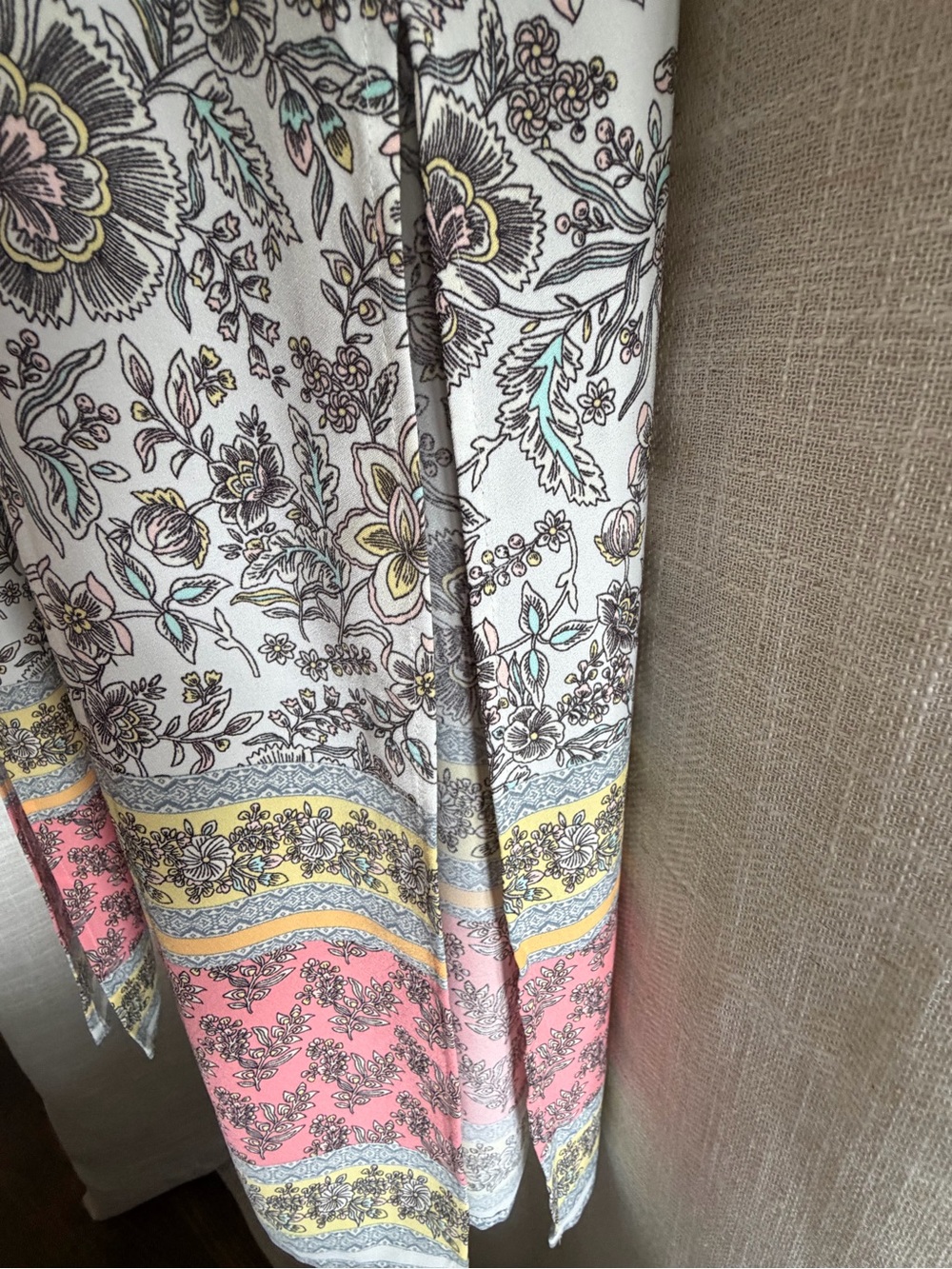 LOFT Cream Floral Spaghetti Strap Maxi Dress with Pink Hem Border - Picture 5 of 7